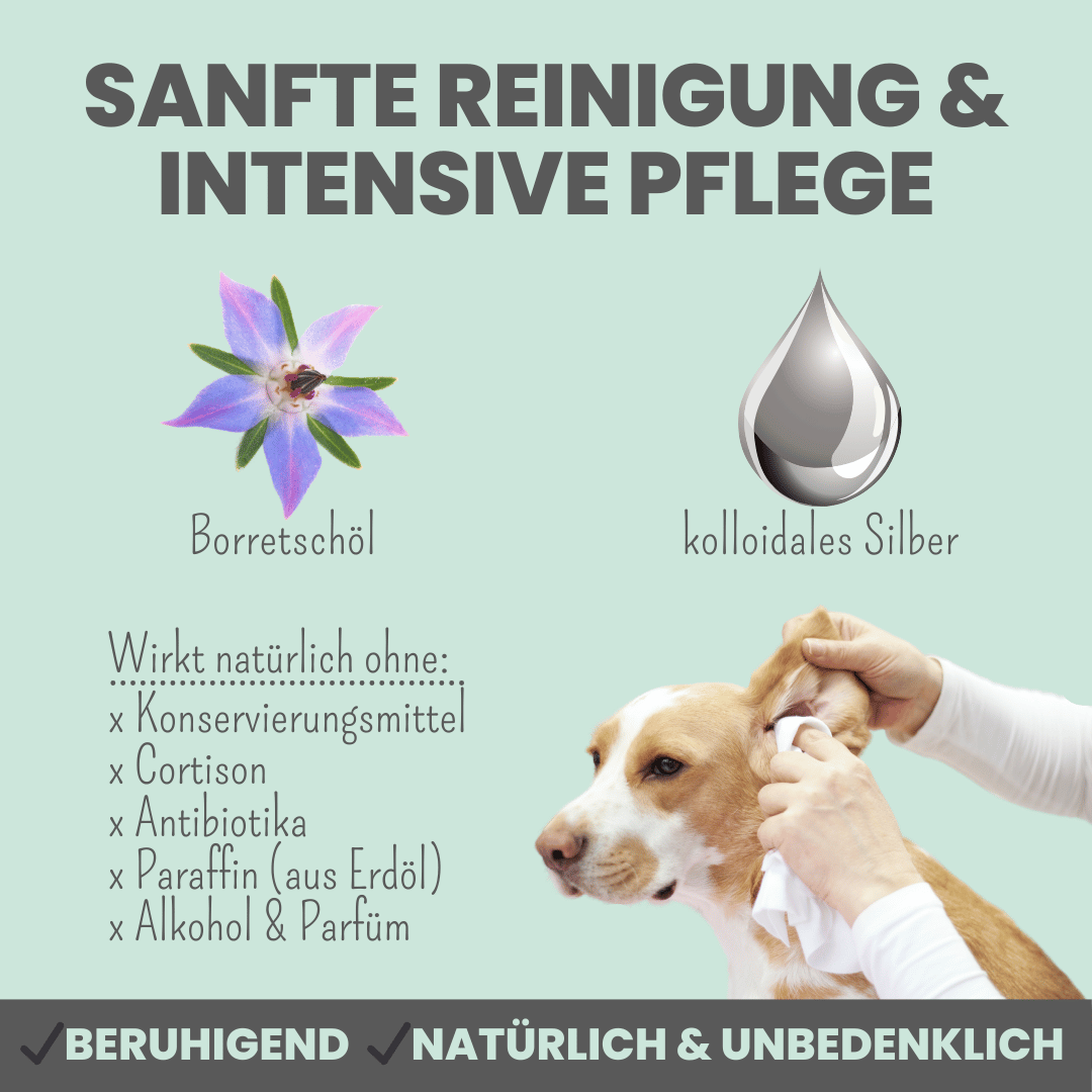 2-in-1 Ohrfein Reinigung & Pflege für Hunde & Katzen mit kolloidalem Silber