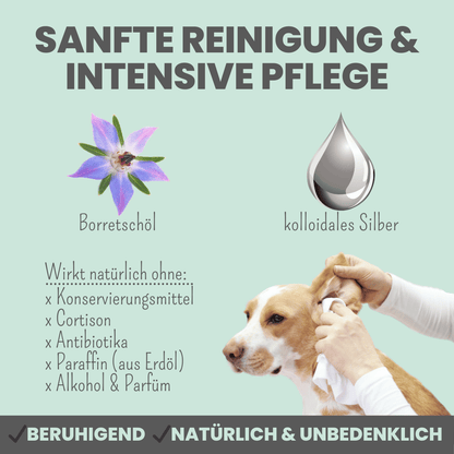 2-in-1 Ohrfein Reinigung & Pflege für Hunde & Katzen mit kolloidalem Silber