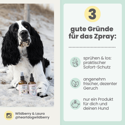 Zpray für Hunde und Menschen gegen Zecken, Flöhe, Milben & Mücken [Jahresvorrat] (100ml)